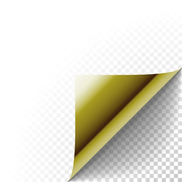 Vektor Gold metallisch Papier schälen zusammengerollte Falte mit Schatten — Stockvektor