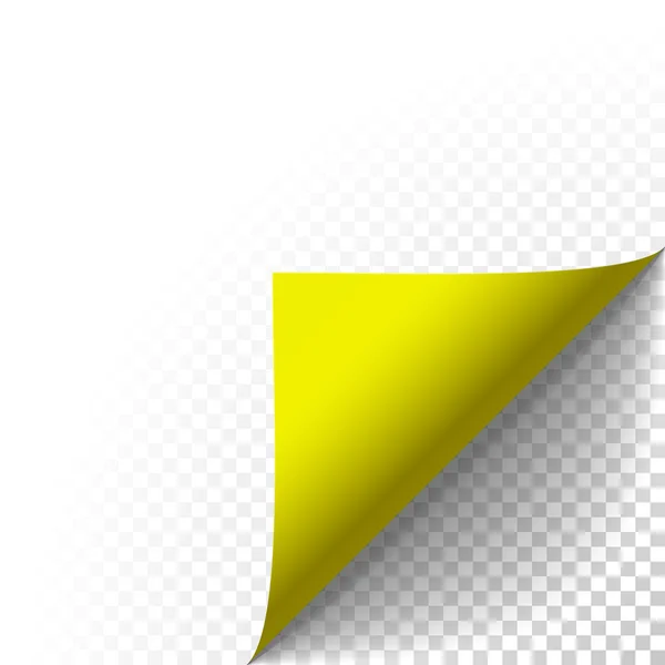 Vektor gelbes Papier schälen zusammengerollte Falte mit Schatten — Stockvektor