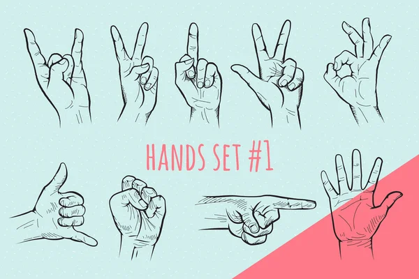 Vector hand gesture set. Pencil drawn sketch. — Stock Vector