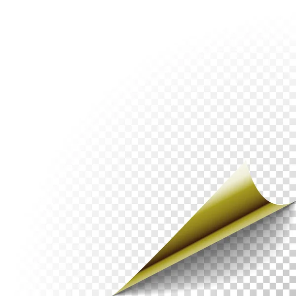 Vector goud metallic papier Peel gekruld fold met schaduw — Stockvector