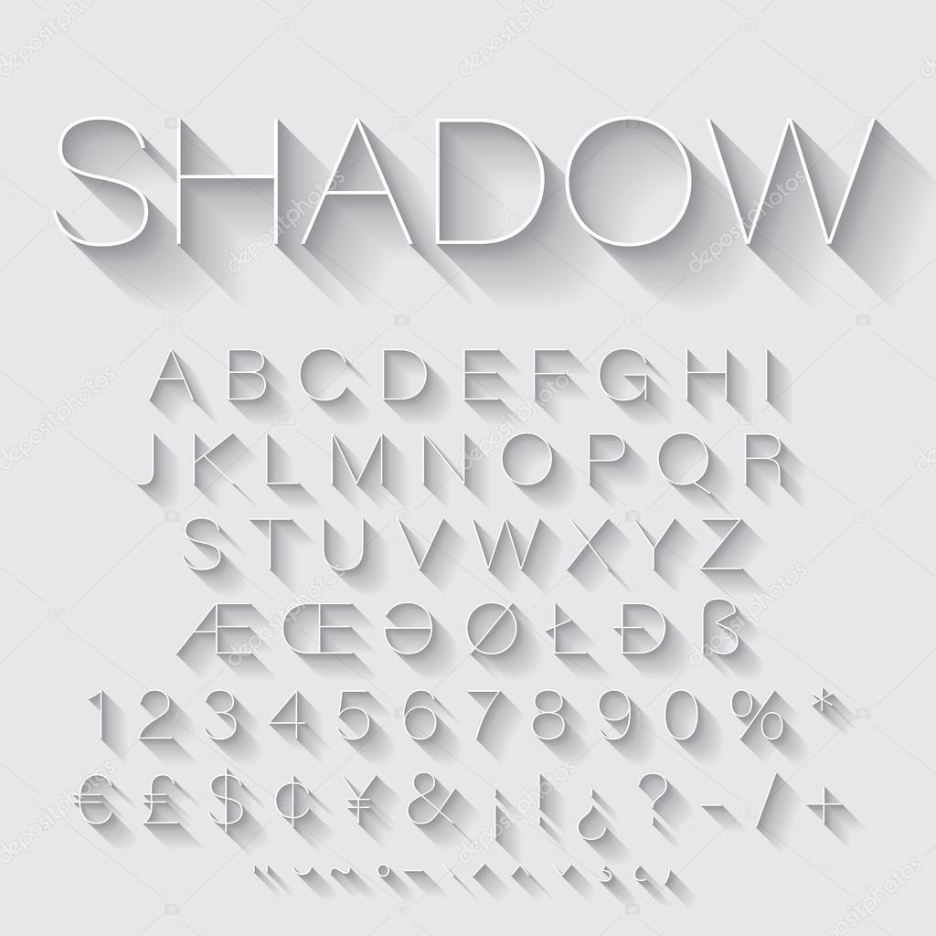 Thin Line alphabet with shadow.