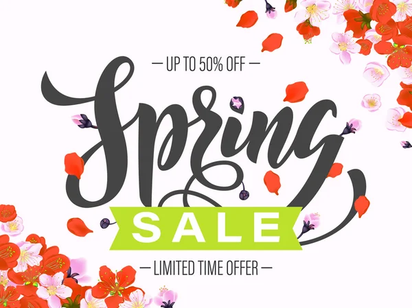 Vector spring sale poster with hand drawn title — Stock Vector