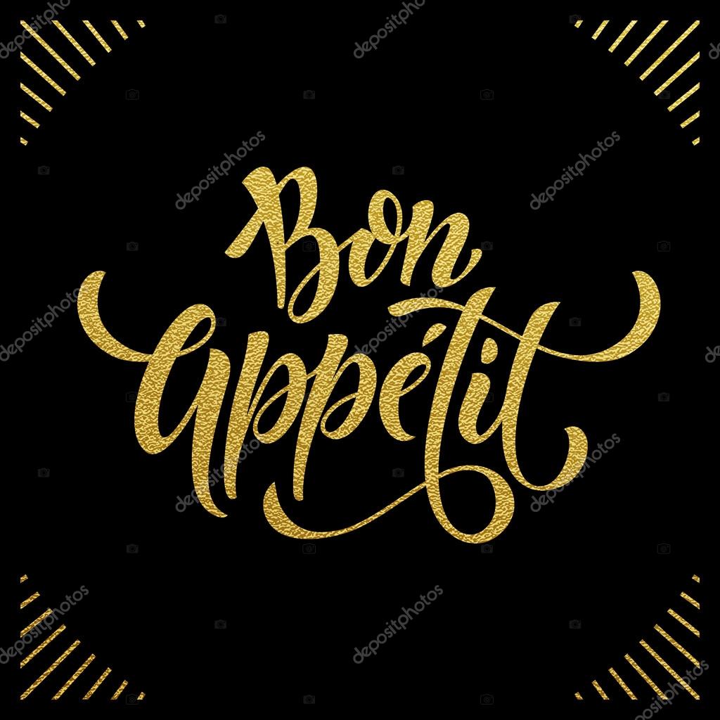 Bon Appetit title text. Gold text on black background Stock Vector by ...