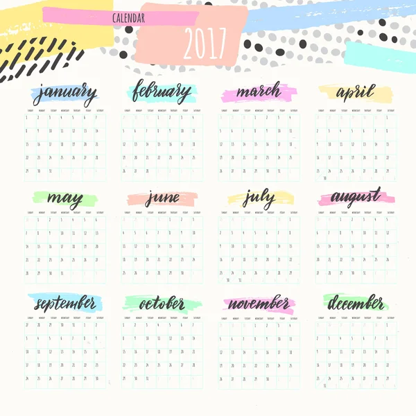 Kalendář roku 2017 umělecký design barvy — Stockový vektor