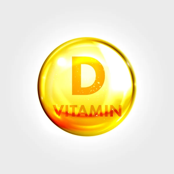 Vitamn D icon drop gold pill capsule — Stock Vector