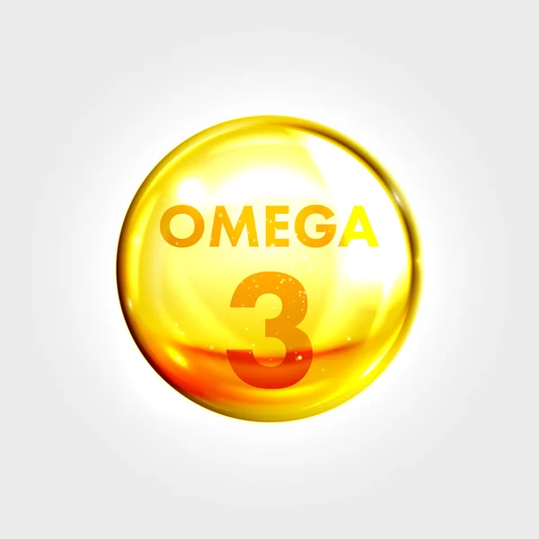 Omega 3 simge damla altın hap kapsül — Stok Vektör