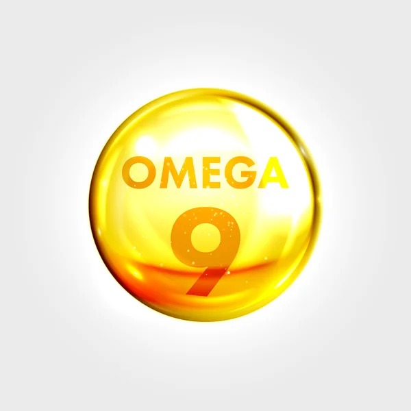 Omega 9 icon drop gold pill capsule — Stock Vector