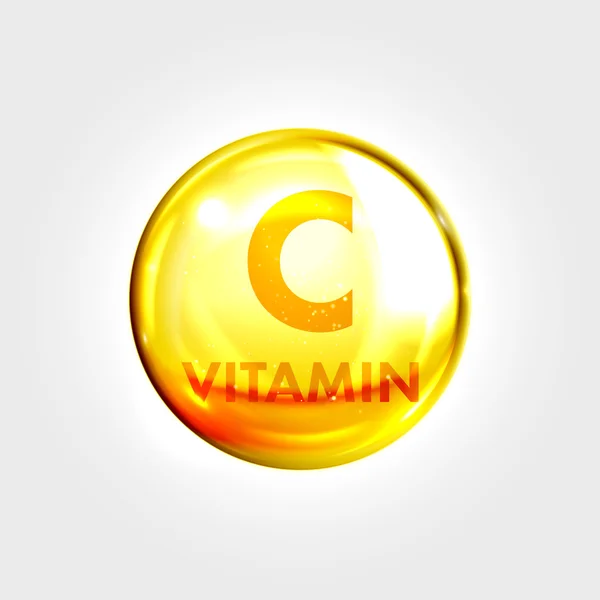 Vitamn C icono gota píldora de oro cápsula — Archivo Imágenes Vectoriales