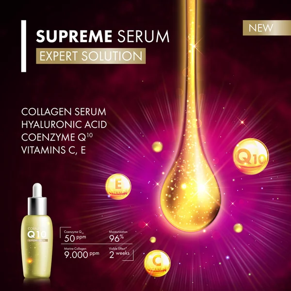 Coenzym Q10 kollagen serum kärnan sjunker — Stock vektor