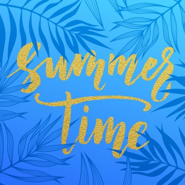 Yaz kartı palmiye yaprağı deseni. Altın harflerle el çekilmiş.