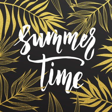 Yaz kartı palmiye yaprağı deseni. Altın harflerle el çekilmiş.