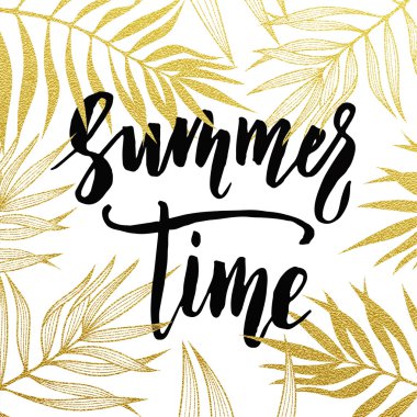 Yaz kartı palmiye yaprağı deseni. Altın harflerle el çekilmiş.