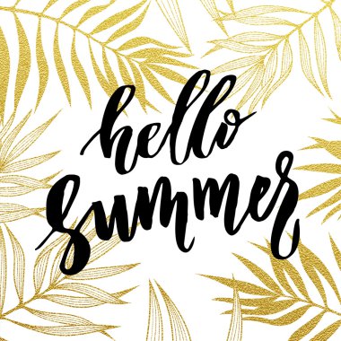 Yaz kartı tropikal yaprak sorunsuz altın desenli Merhaba.