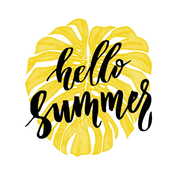 Ciao Summer card con motivo senza cuciture foglia tropicale . — Vettoriale Stock