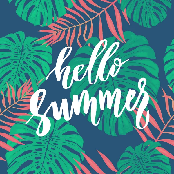 안녕하세요 여름 열 대 잎 원활한 패턴 카드. — 스톡 벡터
