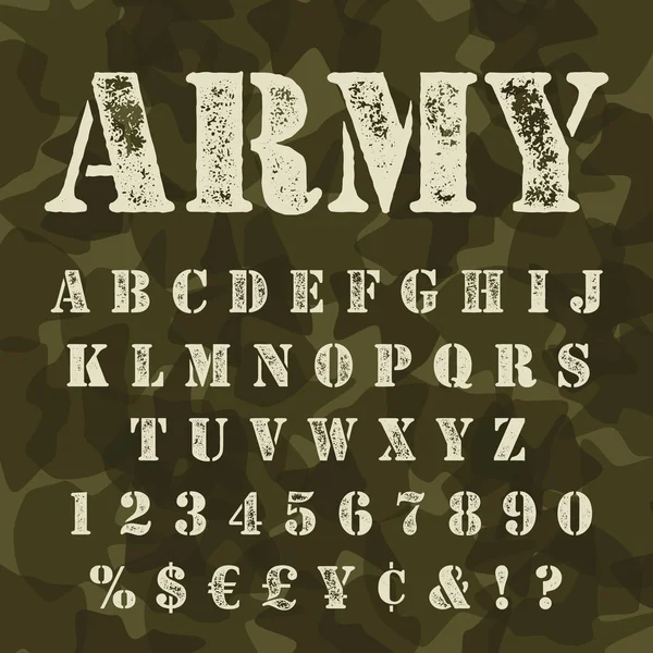 Vojenské vzorník abeceda sada kamufláž — Stockový vektor