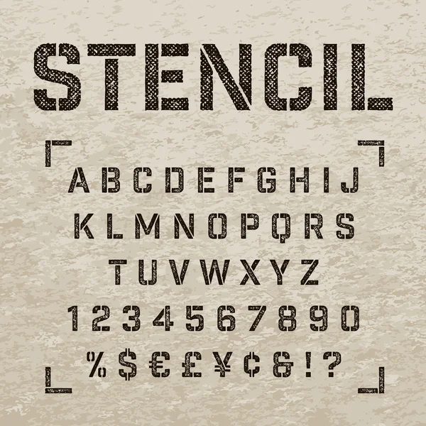 Stempel stencil letters, cijfers en symbolen. Grunge alfabet. — Stockvector