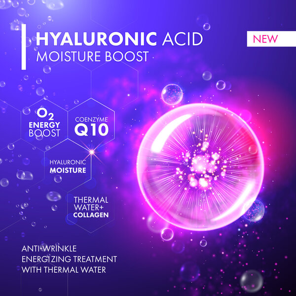 Hyaluronic Acid Moisture Boost. Collagen pink bubble.