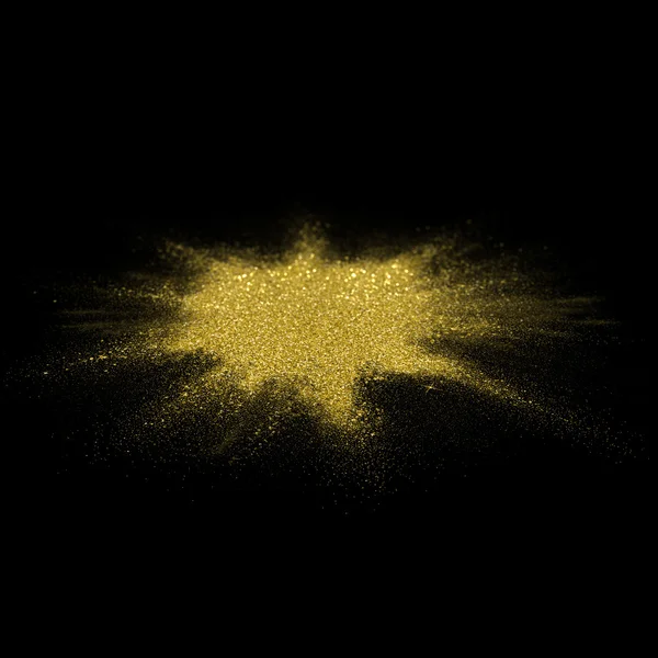Gouden glitterpoeder verspreid op zwarte achtergrond. — Stockfoto