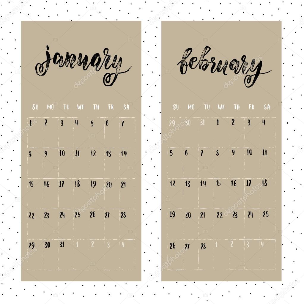 Calendar for 2017 year. Page for January and February. Stock Vector by  ©ronedale 115470258