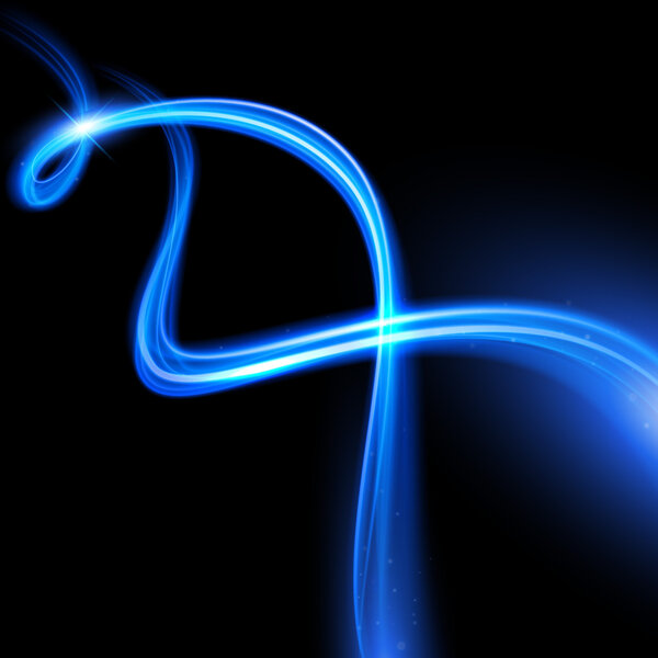 Blue neon bokeh glitter fire spiral wave line