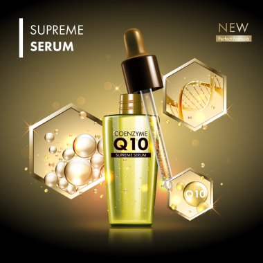 Coenzyme Q10 serum golden drops with dropper clipart