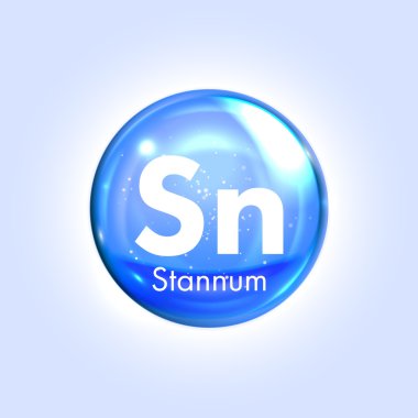 Stannum mineral mavi simge. Vektör 3d damla hap kapsül