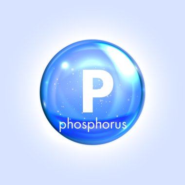 Phosphorus mineral blue icon. Vector 3D drop pill capsule clipart