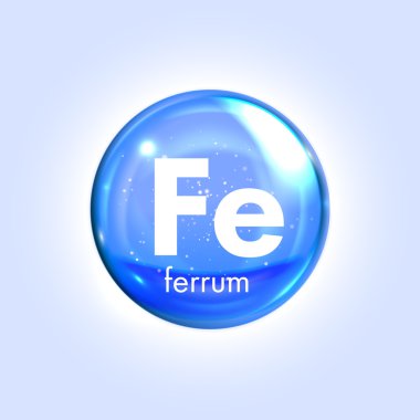 Ferrum mineral mavi simgesi. Vektör 3d damla hap kapsül