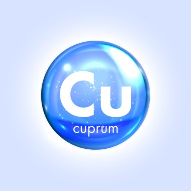 Cuprum mineral mavi simge. Vektör 3d damla hap kapsül