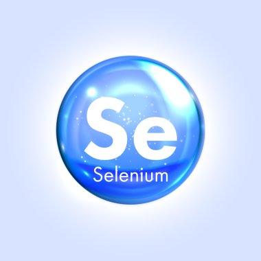 Selenyum mineral mavi simgesi. Vektör 3d damla hap kapsül