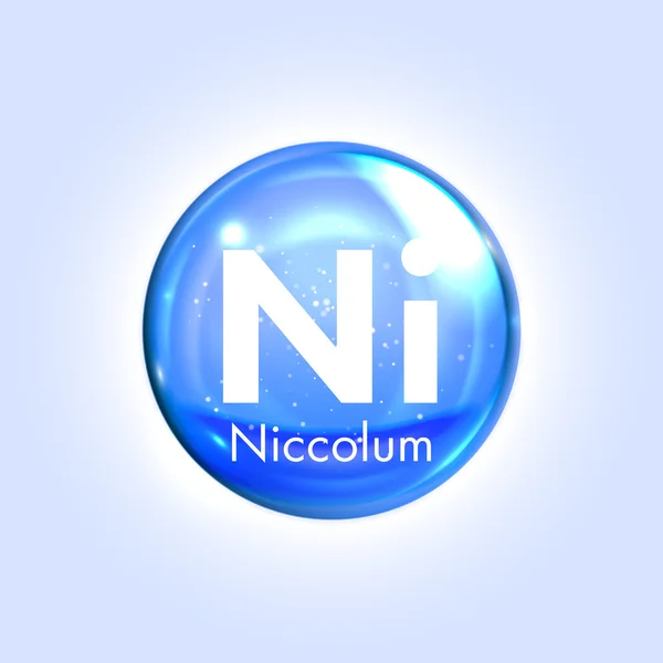 Icono azul mineral de Niccolum. Vector 3D cápsula píldora gota — Archivo Imágenes Vectoriales