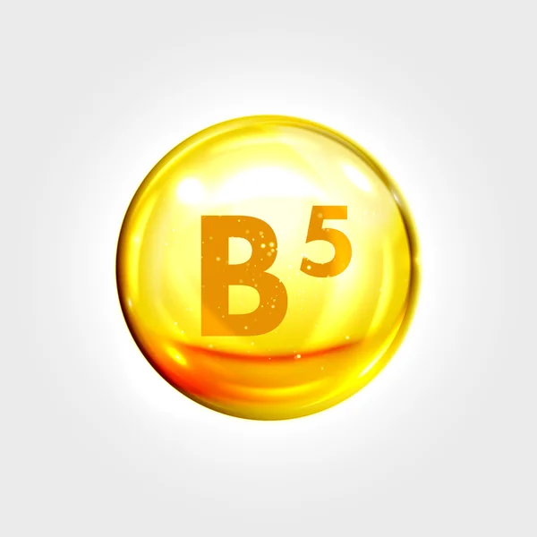 Ícone de ouro vitamina B5. Cápsula de ácido pantotênico —  Vetores de Stock