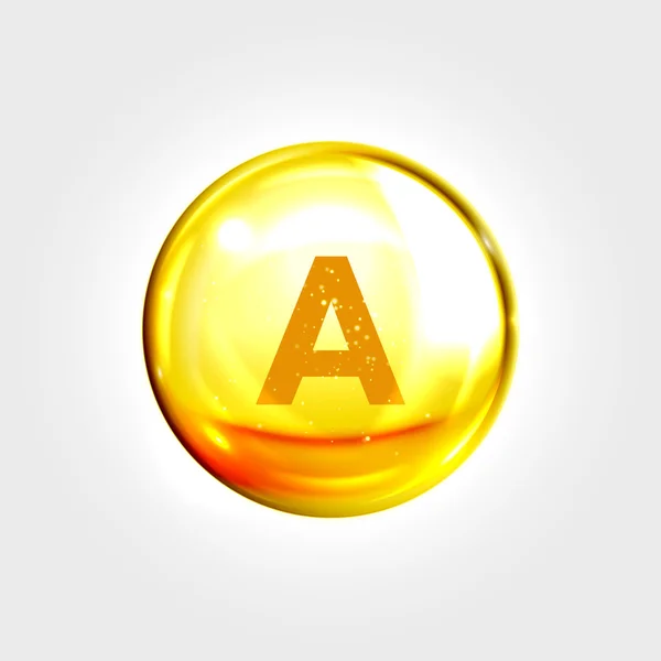 Vitamine A gouden pictogram. Retinol druppel pil capsule — Stockvector