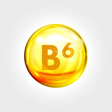 B6 vitamini altın simgesi. Piridoksin damla hapı kapsülü
