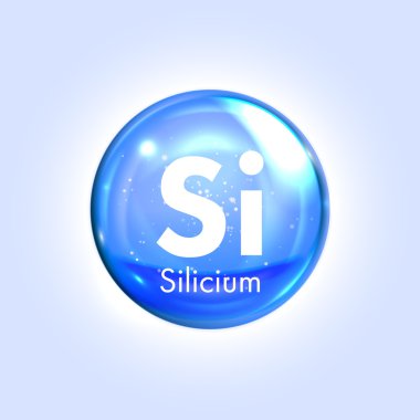 Sillikyum mineral mavi simgesi. Vektör 3d damla hap kapsül