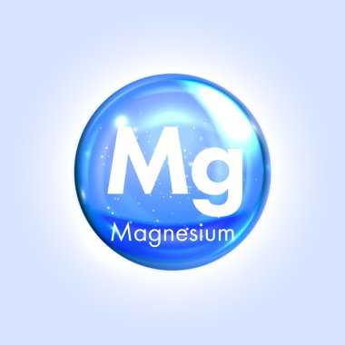 Magnezyum mineral mavi simgesi. Vektör 3d damla hap kapsül