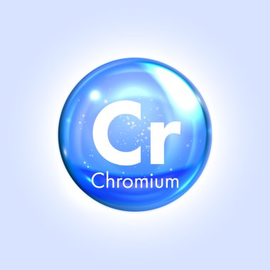 Krom mineral mavi simgesi. Vektör 3d damla hap kapsül