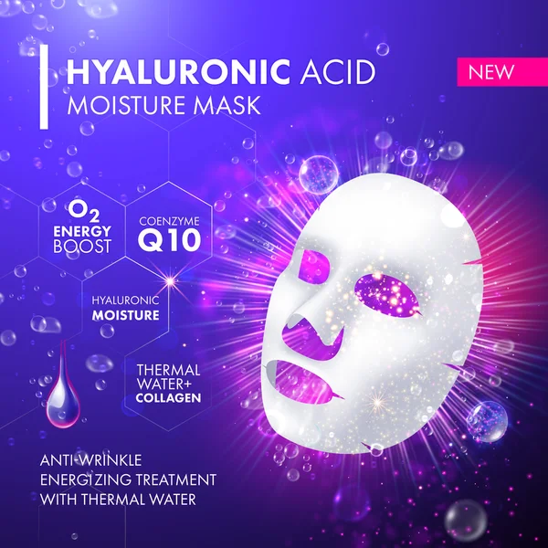 Mascarilla facial de colágeno. Suero hidratante — Vector de stock