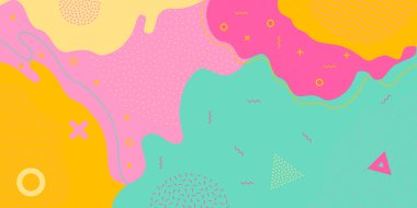 Arkaplan soyut desen, renk funky Memphis ve geometrik karalama şekilleri, vektör