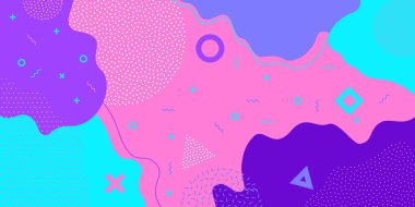 Arkaplan deseni, soyut Memphis dokusu ve rengi, vektör düz şekil sıçrama tasarımı