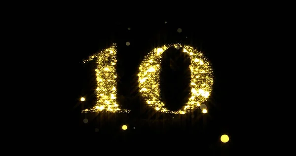Numéro Dix Paillettes Numéro Doré Scintillant Avec Lumière Scintillante Étincelles — Photo