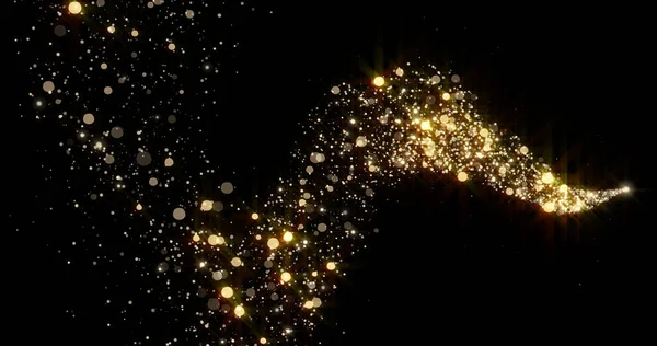 Χρυσό Ίχνος Κύματος Γκλίτερ Λαμπερό Φως Και Χρυσό Αστέρι Σκοποβολής — Φωτογραφία Αρχείου
