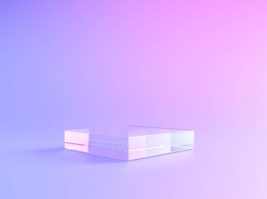 Podyum, 3D kristal cam platform, ürün sergisi için arka plan kaidesi. Şeffaf kristal cam podyum ya da sahne ve sunum standını 3D olarak göster