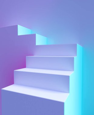 Podyum merdiveni ya da platform merdiveni, ürün sergisi için 3 boyutlu arka plan. Podyum kaidesi ya da sahne basamakları ve merdiven ya da merdiven
