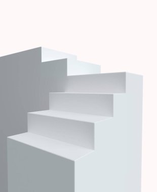 Podyum merdivenleri, merdivenler, arka plan 3 boyutlu. Beyaz podyum kaidesi ya da platformu merdiveni en üstte, ürün arkaplanı 3 boyutlu