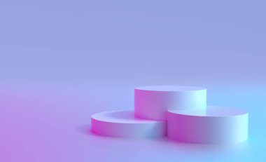 Podyum kaidesi arka planı, kozmetik ürünler vitrin görüntüsü. 3D yuvarlak podyum kaidesi ya da stand show