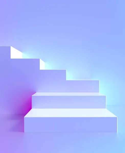 表彰台の舞台やプラットフォームの階段の台座の3D白の背景 階段付きの表彰台スタンド 空の階段はしごを上に 製品表示スタジオの背景 — ストック写真