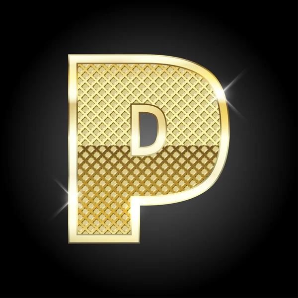 Vector metal gold letter P — Stock Vector