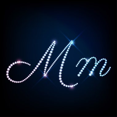 Elmas ışıltılı harf M parlak Gümüş mucevheratlar